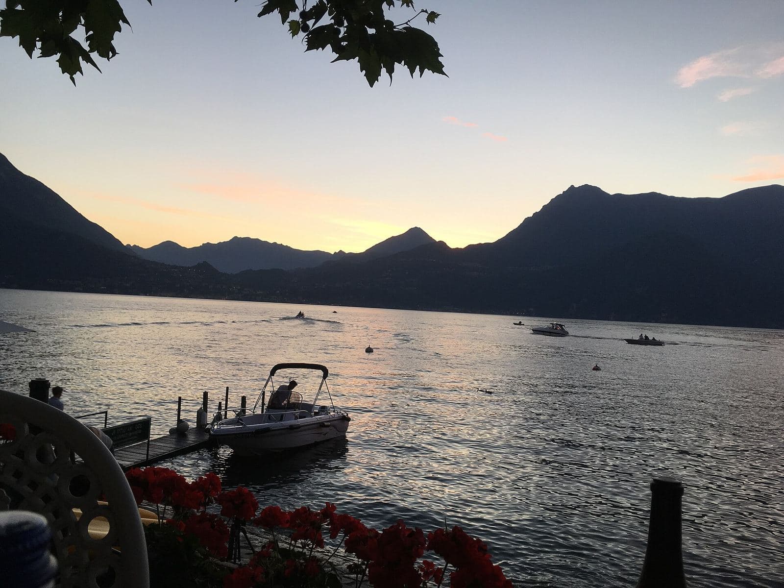 Lake Como at dusk seen from a terrace in Varenna